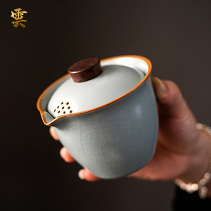 天青汝窑手抓壶单壶防烫盖碗茶杯单个高档泡茶碗陶瓷家用功夫茶具
