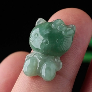 缅甸天然翡翠猫吊坠哈喽kitty猫玉石项链宝宝儿童玉坠节日送礼物