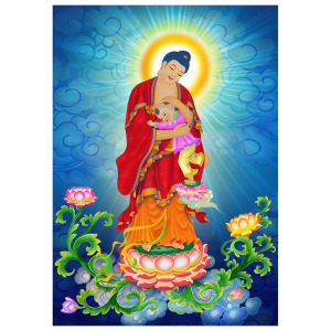 高清南无阿弥陀佛子归图无量寿佛相纸塑封佛像画装饰挂图摆台定制