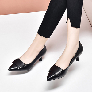 高跟鞋女细跟低跟中跟高跟尖头工作浅口真皮头层牛皮女士小皮鞋