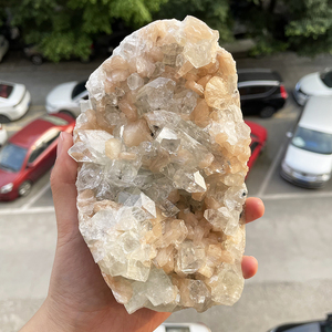 天然水晶钻石鱼眼石原石 矿物白晶体 摆件矿标印度共生橘色沸石