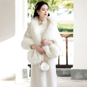 高端旗袍礼服披肩2021年新款皮草女斗篷婚礼妈妈外套高档宴会外搭