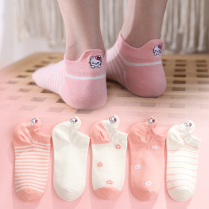 袜子女短袜粉色薄款浅口卡通刺绣袜秋季日系少女风低帮棉袜ins潮