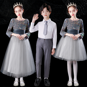 儿童合唱服中小学生诗歌朗诵大合唱团演出服装女童主持人礼服钢琴