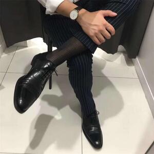 巴布竖纹男男士欧美商务正装高弹中筒长筒锦纶丝袜控gay1号同志攻
