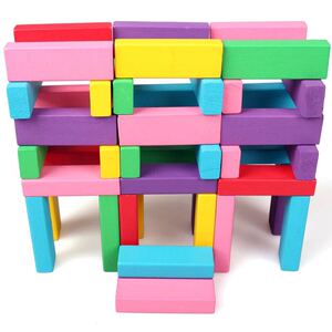 木意天使推推乐平衡积木彩虹色多米诺互动叠叠高桌面木制益智玩具