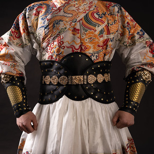 仁煜堂汉服甲胄铜铆钉皮革抱肚捍腰盔甲飞鱼服锦衣卫腰封黑色男女