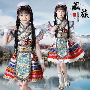 藏族舞蹈演出服装儿童藏袍女童蒙古新款藏服女款表演服水袖舞蹈服