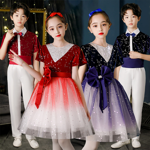 六一儿童朗诵演出服小学生女童合唱比赛诗歌演讲礼服红色爱国服装