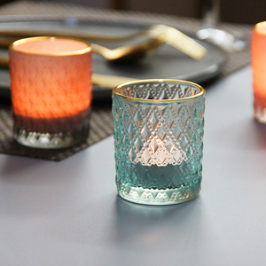 欧式浮雕彩色玻璃烛台蜡烛杯 餐厅下午茶DIY香薫灌蜡空杯装饰摆设