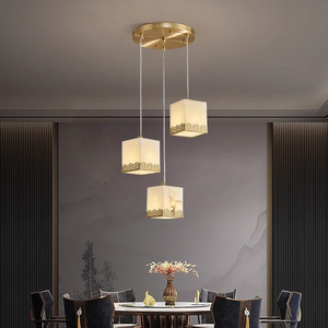新中式全铜别墅楼梯长吊灯现代简约复式楼灯茶室餐厅吧台云石吊灯