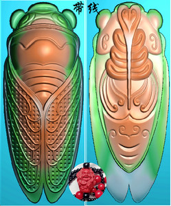 精雕图jdp雕刻图浮雕图玉雕双面知了两面金蝉立体蝉一鸣惊人花件