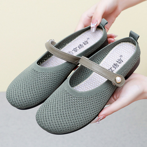 夏季新中式老北京布鞋女单鞋浅口透气网面妈妈鞋一脚蹬外穿半拖鞋