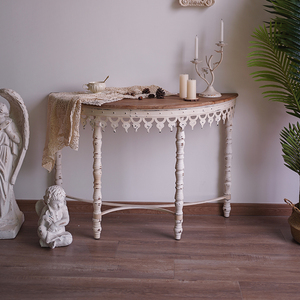 法式复古半圆玄关桌入户艺术玄关台靠墙实木铁艺端景台花店半圆桌