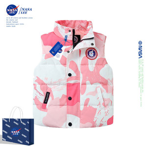 NASA羽绒马甲女童春秋2024新款外穿冬季男童坎肩红色外套马夹儿童