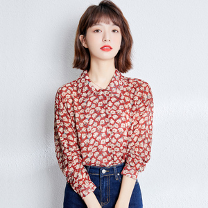 春季法式复古港味小清新小碎花衬衫女长袖设计感小众轻熟雪纺上衣