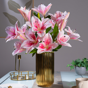 大束高档仿真百合花卉假花艺塑料花束摆设客厅餐桌面电视柜摆件