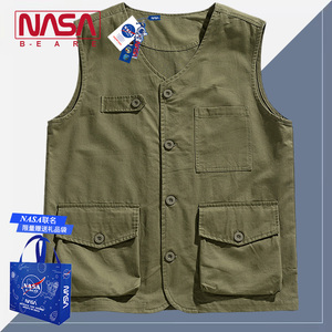 NASA联名美式复古工装马甲男款纯棉户外露营夹克外套夏季背心马夹