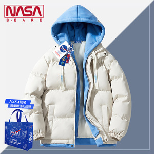 NASA联名连帽外套男秋冬季情侣袄子羽绒棉服男款棉衣假两件面包服