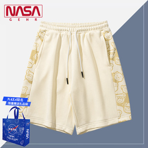 NASA联名情侣男女条纹小熊拼接运动夏薄款篮球棉质百搭休闲短裤子