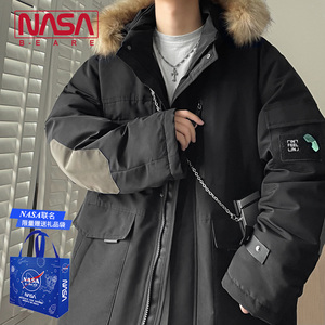 NASA联名冬季工装羽绒棉服男女款连帽大毛领冲锋衣棉衣派克服棉袄