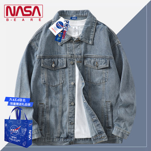 NASA联名春秋牛仔外套男宽水洗工装夹克男士衣服美式潮牌街头上衣