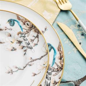 高档洛威 碗碟套装家用中式景德镇骨瓷餐具碗盘筷子组合 玉兰绶带