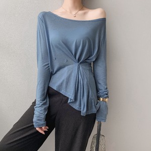 大领口t恤女宽松露肩长袖