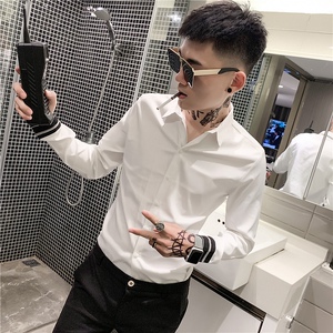 发型师理发长袖衬衫衣服韩版潮流男社会精神小伙网红帅气男装寸衫