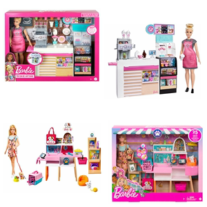 Barbie芭比娃娃咖啡店宠物商店超市购物女孩过家家儿童玩具GMW03