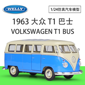 WELLY威利1:24大众T1Bus巴士面包车仿真合金成品汽车模型玩具礼品