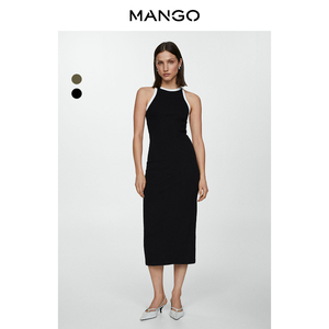 MANGO女装连衣裙2024夏装新款圆领无袖棱纹针织面料气质修身长裙