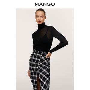 mango女装毛衣2021秋冬新款半透明针织直纹裁设计长袖毛衣