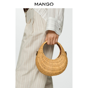 MANGO女装包2024夏装新款自然纤维双提手手袋竹节编织手拿小包