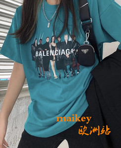 balenciaga/巴黎世家 夏季新款人像乐队印花短袖女宽松半袖t恤男