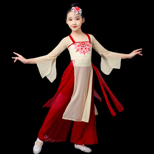 儿童古典舞中国风演出服女飘逸舞蹈服装女童古风汉服扇子舞纱衣服