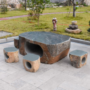 石桌石凳庭院花园别墅户外公园室外天然青石石墩家用整石石头桌椅