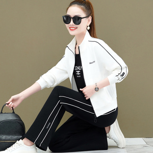 特步运动服套装女2022新款春秋时尚休闲阔腿裤韩版卫衣三件套显瘦