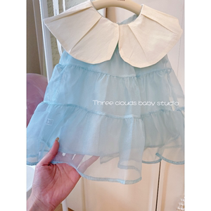 三小朵女童夏季婴儿童宝宝娃娃领蒂芙尼蓝蛋糕裙小童公主连衣裙