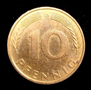 [满30包邮]联邦西德国1950-2001年10芬尼钢镀黄铜包钢硬币21.5mm