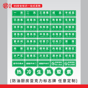 4d厨房管理标识牌定制荤素幼儿园食堂饭店餐厅厨房生熟分类标签贴