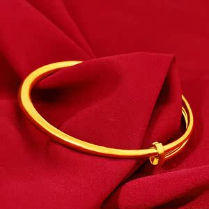 老凤祥云金手镯女999真金实心镯子纯金光面手镯首饰送妈妈款