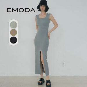 EMODA连衣裙2023年秋季新款宽背心方领开叉修身性感气质针织长裙