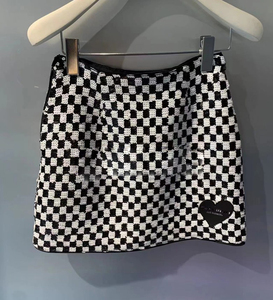 2022年夏季新款高腰彩格爱心字母印花棋盘格半身裙女o31501301