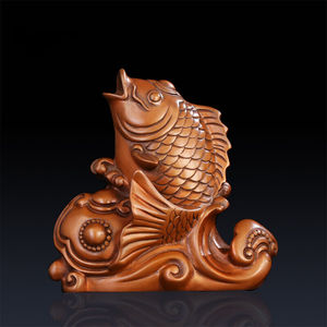 宝瑞福紫铜鲤鱼祥云如意鱼摆件莲台吉祥物年年有鱼铜工艺礼品紫铜