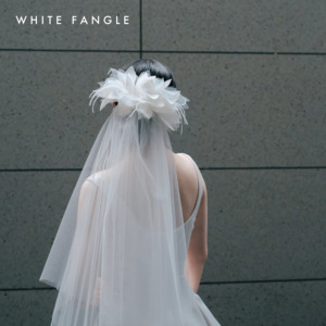 WHITE FANGLE 花开 新娘头纱通透婚礼旅拍写真领证闺蜜礼物花朵