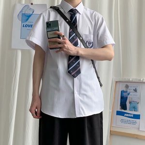 dk制服男生基础款白衬衫短袖男原创设计刺绣学生学院风情侣班服jk