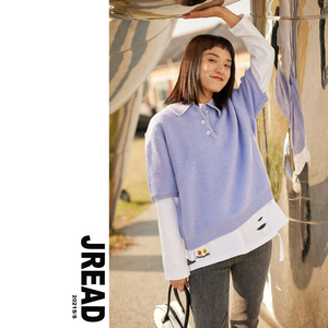 阅给冬季polo款加厚羊毛短袖毛衣女翻领个性叠穿设计感羊毛衫ins