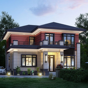 宇鸿140平新中式二层豪华别墅设计图纸新农村自建房图大露台2160