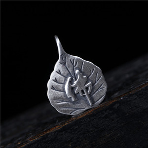 925纯银佛字树叶形吊坠挂件特色树叶一叶一菩提吊坠挂件项链